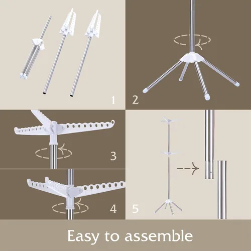 Miniatura 6 de Beaudaily Tendedero de secado de ropa, plegable de 74.8 pulgadas, estante de secado de ropa interior de 2 niveles con brazos giratorios, acero