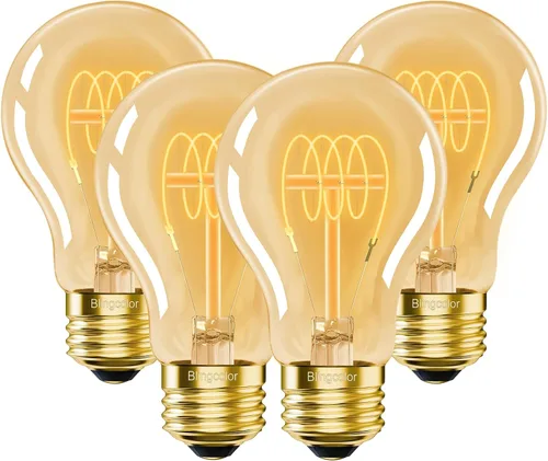 BLINGCOLOR Bombillas LED Edison A19 Vintage de 40 Vatios, Paquete de 4 Bombillas Regulables A19 4W 2200K Luz Ámbar Cálida, Base E26, 4W Equivale a