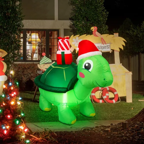 Miniatura 5 de Shappy - Decoración inflable gigante de Navidad de 1.49 m con tortuga con gorro de Papá Noel, decoración inflable con luces LED de Navidad