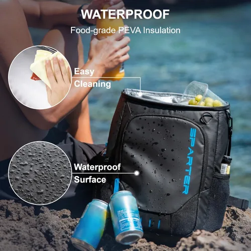 Miniatura 5 de SPARTER - Mochila enfriadora aislada a prueba de fugas para 33/49 latas, bolsa térmica con 2 compartimentos aislados, mochila de playa, viaje, Negro