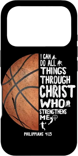 Miniatura 30 de Funda de baloncesto para iPhone 17 con texto en inglés "I can do All Things Through Christ Philippians