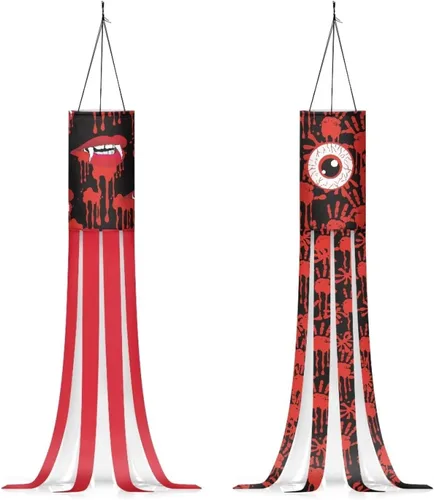 Miniatura 22 de Mumeson 2 piezas de calcetines de viento de otoño de arce de otoño, decoración al aire libre con bandera de cola, decoración colgante para pared