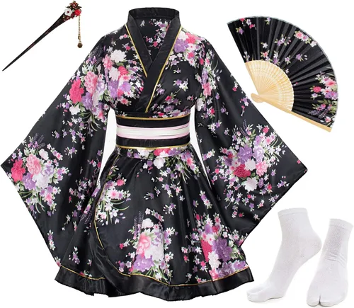 Miniatura 2 de Elibelle Juego de calcetines de seda plegables de seda para mujer, estilo kimono de anime japonés