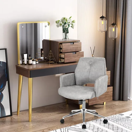 Miniatura 8 de Giantex Silla de escritorio de oficina en casa, silla de escritorio de piel sintética con ruedas y reposabrazos, altura ajustable, moderna silla