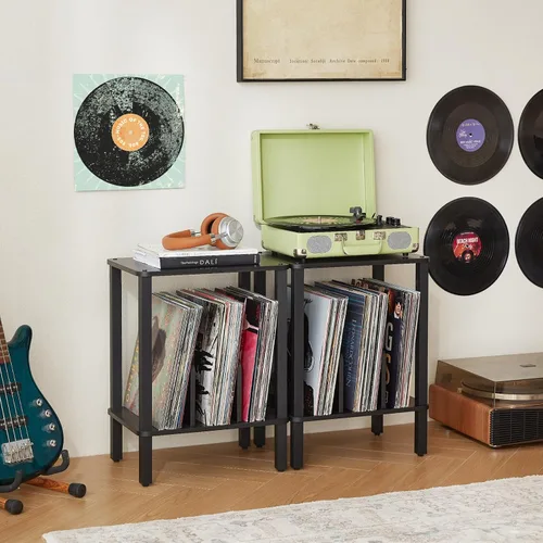 Miniatura 2 de LELELINKY Soporte para tocadiscos de 2 niveles con almacenamiento de discos de vinilo hasta 100 álbumes, soporte para discos de dormitorio y mesa