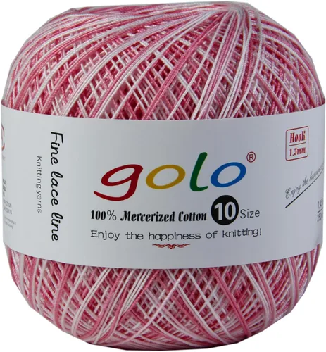Golo - Bolas de hilo para crochet de algodón tamaño 10, color algodón para crochet D-Fresa D078-fresa