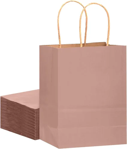 Miniatura 8 de qiqee Bolsas grandes de papel kraft con asas de 13 x 10 x 5 pulgadas, 32 bolsas de papel de regalo, bolsas de color sólido rosa brillante