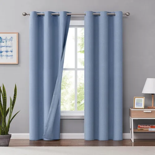 Miniatura 10 de Melodieux Cortinas 100% opacas para dormitorio, aislamiento térmico, reducción de ruido, cortinas de ventana de lino con ojales para sala de estar