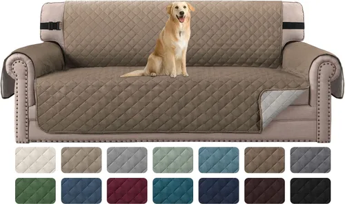 Miniatura 14 de H.VERSAILTEX Funda de sofá resistente al agua para sofá de 3 cojines, reversible, protector de muebles acolchado con correa elástica, funda de sofá