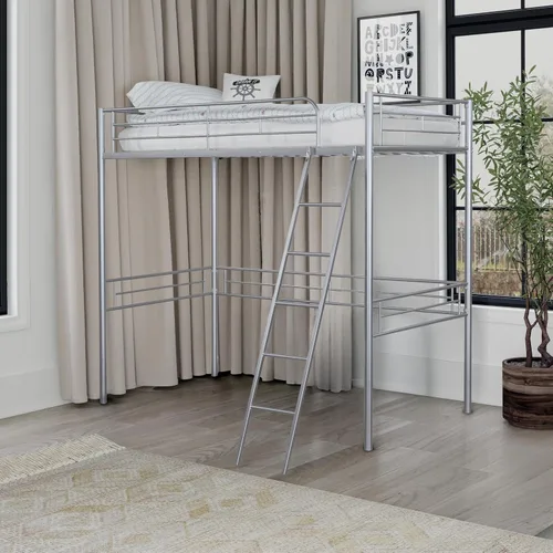 Miniatura 9 de Furniture of America Citing - Cama tipo loft de metal industrial con escalera en ángulo adjunta y barandillas de seguridad, no requiere somier