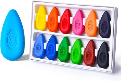 Four Candies Crayones para niños de 12 colores, no tóxicos, lavables, para niños pequeños de 1 a 3, irrompible y fácil agarre en forma de gota de