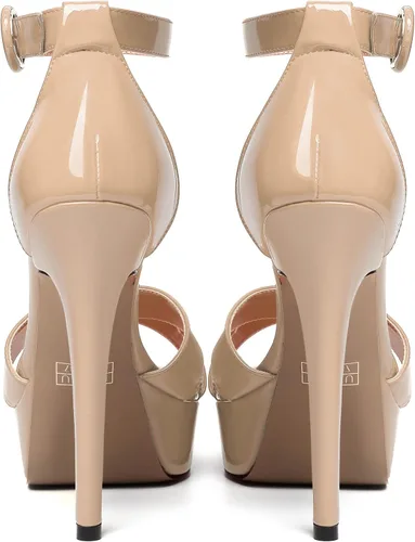 Miniatura 88 de MODENCOCO Sandalias de boda con correa de tobillo sexy para mujer, con plataforma y puntera abierta, tacón de aguja y tacón alto, zapatos de vestir