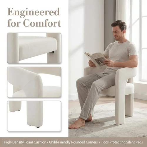 Miniatura 9 de Hyfirm Sillas de Comedor Modernas Tipo Barril Juego de 1, Cómoda Silla de Comedor de Acento Tapizada en Chenilla con Brazo para Cocina Sala de Estar