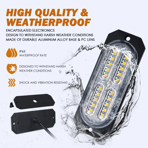 Miniatura 6 de Xprite Kit de luces estroboscópicas de emergencia con 20 luces LED de montaje empotrado en superficie de color ámbar, ultradelgado, salpicadero