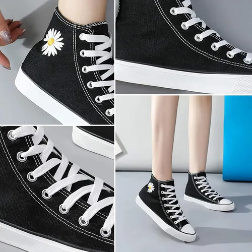 Miniatura 3 de Tenis de lona de caña alta con cordones para mujer, estilo informal, ideales para caminar