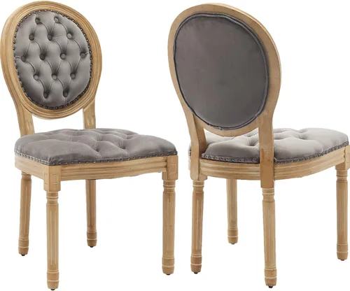Miniatura 31 de Juego de 2 sillas de comedor de campo francés, sillas de comedor de madera de granja beige, silla de comedor con respaldo tejido con cojín tapizado