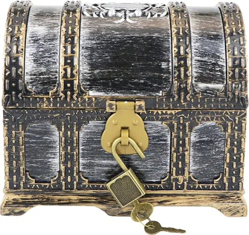 Miniatura 12 de Cofre del tesoro pirata para niños: pequeña caja del tesoro con cerradura y llave, caja de colección vintage de plástico para almacenamiento