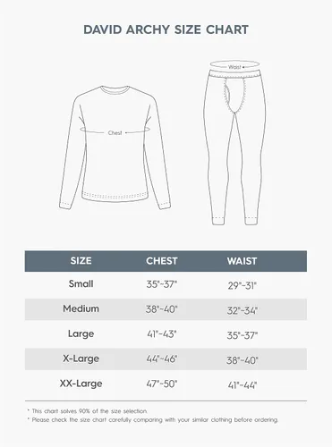 Miniatura 6 de DAVID ARCHY Thermal Underwear for Men Cotton Fleece Lined Men's Thermal Bottoms & Sets Stretch Base Layer Tops & Long Johns