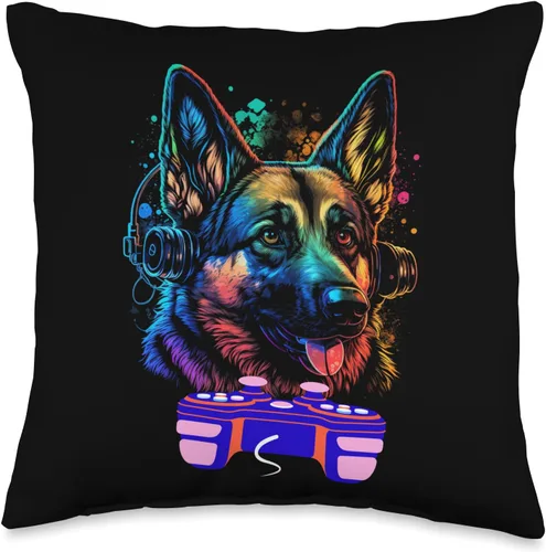 Miniatura 4 de Funny Video Gamer Dog German Shepherd Lovers Cojín para hombre y niño con diseño de pastor alemán para jugar en videojuegos, 18 x 18 pulgadas