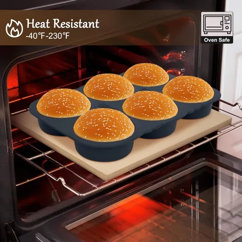 Miniatura 2 de Molde para pan de hamburguesas, molde de silicona para pan de hamburguesas de 6 cavidades, molde antiadherente para bollo de hamburguesa de calor