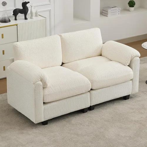Miniatura 7 de Sofá biplaza modular de 61 pulgadas, asiento extra profundo para sala de estar, sofá de pana profundo con almohadas para reposabrazos, cosido