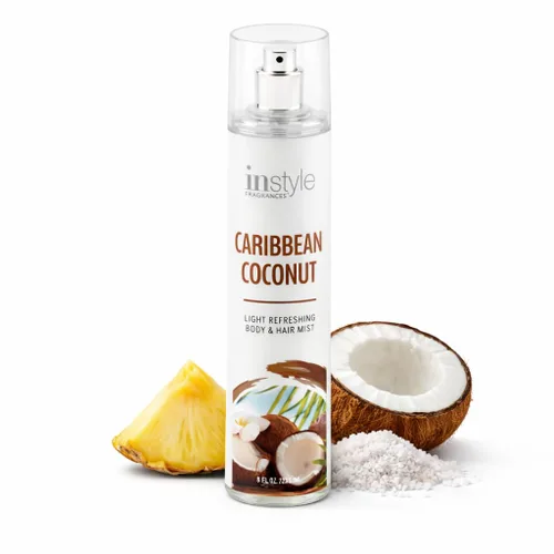 Instyle Fragrances - Bruma corporal y capilar ligera refrescante, Coco del Caribe, Spray corporal premium para mujer, infundido con pantenol,