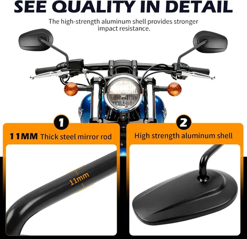 Miniatura 4 de Espejos retrovisores negros de 8 mm en forma de lágrima para motocicleta para Sportster XL 883 1200 Road King V-Rod Street Glide Electra Glide Dyna
