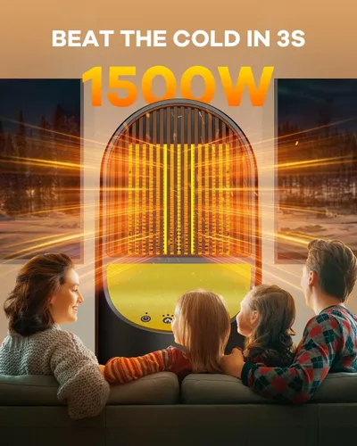 Miniatura 2 de Calentador de espacio, calentadores eléctricos portátiles de 1500 W para uso en interiores, oscilación de 50°, temporizador de 8 horas, 3 modos