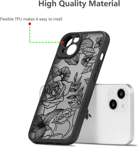 Miniatura 6 de XIZYO Funda para iPhone 13, diseño de rosas florales para mujeres y niñas, patrón estético, delgada, de poliuretano termoplástico, a prueba de Negro