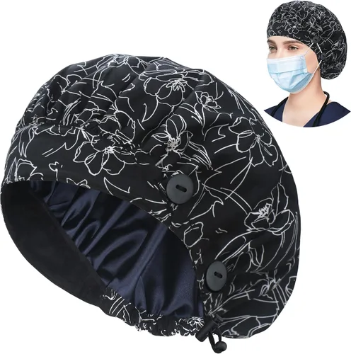 ABAMERICA Gorras Bouffant con botón y banda para el sudor, gorras médicas ajustables para mujeres y hombres, talla única, multicolor