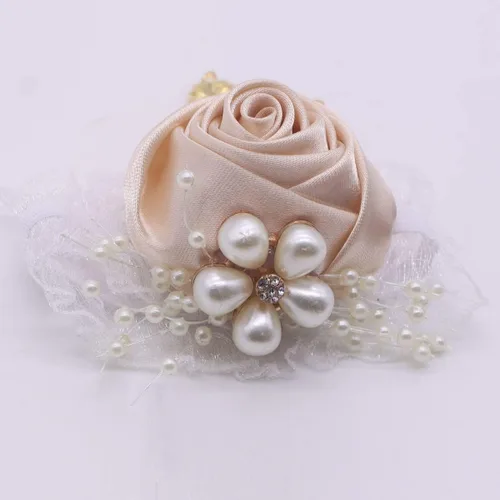 Miniatura 5 de 1 pieza flor de muñeca, boda dama de honor, novia, decoración de ramillete de muñeca, flor de mano, champán
