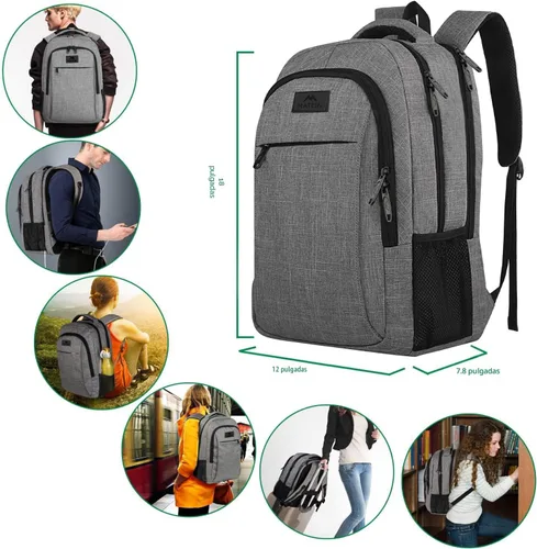 Miniatura 3 de MATEIN - Mochila de viaje para laptop, mochila empresarial antirrobo, delgada, resistente, puerto de carga USB, impermeable, para universidad o Gris