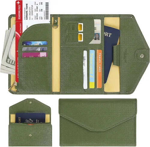 Miniatura 157 de Zoppen - Billetera de viaje con bloqueo RFID multiusos (Ver.4) Portatarjetas de pasaporte y vacunas, organizador de documentos de tres pliegues