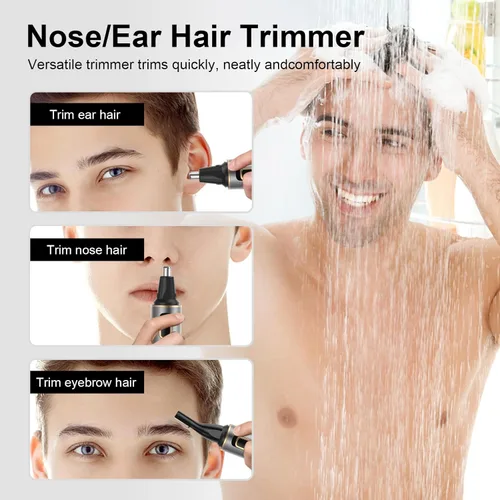 Miniatura 2 de XOOMRSCP Recortadora de pelo de nariz para hombres, recortadora de pelo recargable 2 en 1, sin dolor, multifuncional, para orejas y nariz, con Gris
