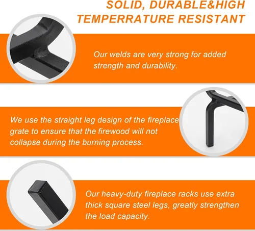 Miniatura 4 de Parrilla de Fuego de Acero Sólido Resistente - Soporte para Troncos de Madera de 20 Pulgadas para Hogar Interior, Fogata al Aire Libre y Chimenea