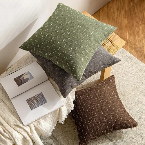 Miniatura 288 de MIULEE - Juego de 2 fundas de almohada decorativas de lino de arpillera navideñas, modernas, estilo campestre, rústicas, tejidas, con textura