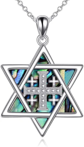 Miniatura 63 de YFN Collar de estrella de David de plata de ley, concha de abulón, árbol de la vida, joyería judía, regalos para mujeres y hombres