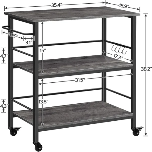 Miniatura 3 de HOOBRO Isla de cocina con almacenamiento, isla de cocina industrial sobre ruedas y recintos laterales, carrito de cocina de 3 niveles con estación