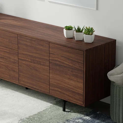 Miniatura 3 de Glenwillow Home Atlas Highboy - Mueble y aparador de TV moderno de 78 x 28 pulgadas, marco de nogal, puerta y cajones de nogal, base negra
