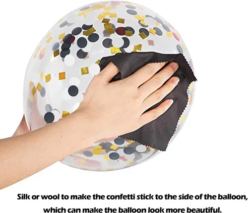 Miniatura 6 de Kit de 72 globos de confeti negro y dorado, globos negros, dorados y blancos de 12 pulgadas y globos de confeti dorado con cintas para globos