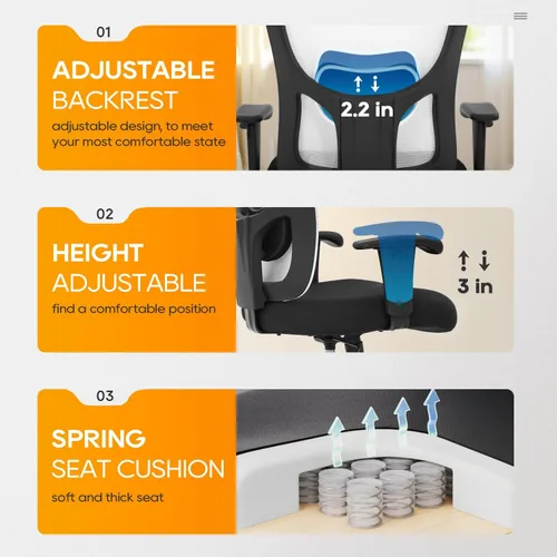 Miniatura 6 de PayLessHere Silla de escritorio ergonómica, silla de oficina, silla de computadora de 500 libras con soporte lumbar, asiento ancho, brazos de Blanco