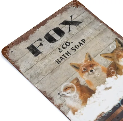 Miniatura 7 de Placa colgante de hierro vintage con diseño de zorro, letrero de hojalata vintage con texto en inglés "Wash Your Paws", letrero de metal para bar