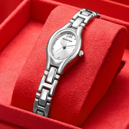 Miniatura 5 de GOLDEN HOUR Reloj de pulsera con caja ovalada vintage de tono dorado para mujer