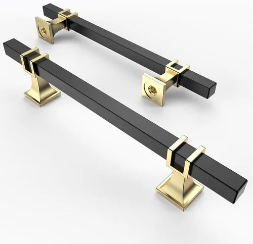 Miniatura 9 de Asidrama - Paquete de 10 manijas para alacena de 3 pulgadas (76mm) de color negro mate y dorado, tiradores para gabinete, accesorios para gabinete