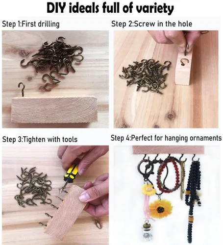 Miniatura 6 de 100 ganchos de tornillo pequeños de 1/2 pulgada, ganchos de joyería para techo, gancho de cadena de luces, color negro