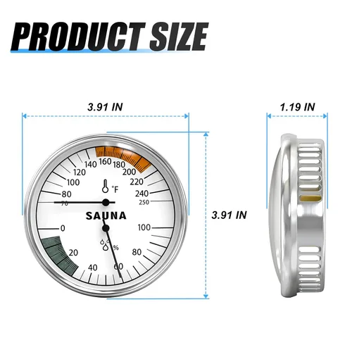 Miniatura 2 de MEANLIN MEASURE Termómetro e higrómetro 2 en 1 Fahrenheit, medidor de termómetro de acero inoxidable, 70-250°F, 0-100% HR para sala de sauna