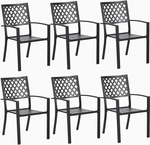 Miniatura 11 de MFSTUDIO Juego de 2 sillas de comedor al aire libre, sillas de metal para patio, sillas de comedor de hierro forjado negro con cojín para terraza