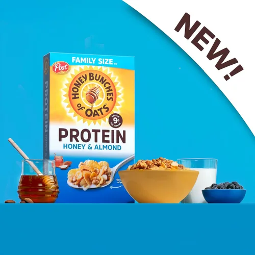 Miniatura 4 de Honey Bunches of Oats Cereal proteico de miel y almendras, desayuno o aperitivo, tamaño familiar, 15 onzas (paquete de 1)