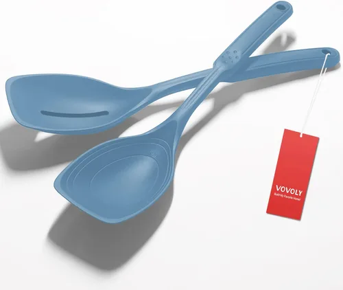 Miniatura 10 de Cuchara de cocina grande de silicona, juego de cuchara sólida antiadherente con tazón profundo y marca de medición para mezclar, servir, escurrir