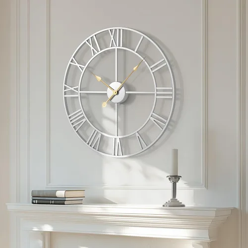 Miniatura 59 de Reloj de pared negro de 16 pulgadas decorativo, moderno reloj de metal para sala de estar, funciona con pilas, silencioso, sin tictac, números